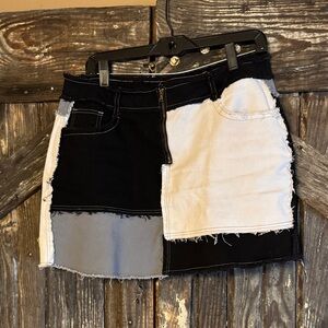 Patchwork Black White and Grey Denim Skirt